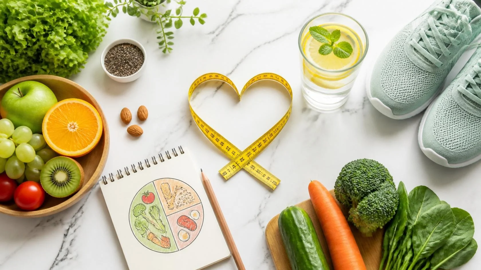 weight loss management healthy lifestyle flat lay